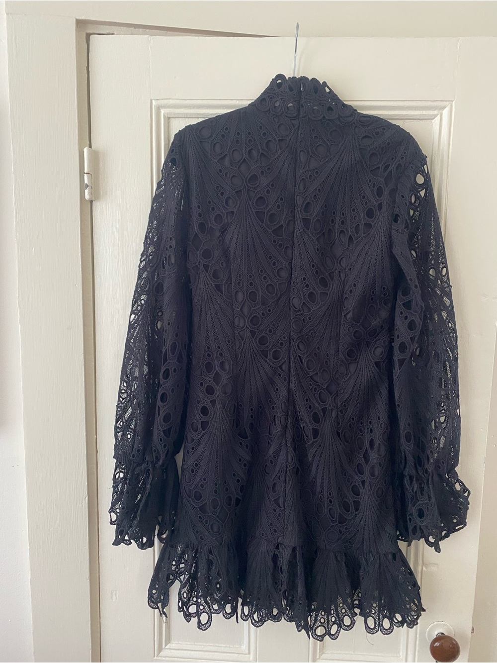 PrettyLittleThing Black Cutout Lace High Neck Mini Dress - Picture 6 of 7